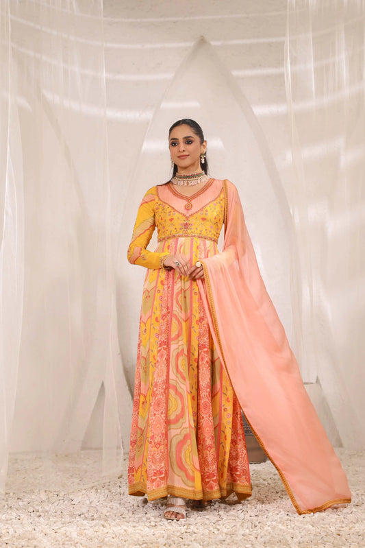 Traditional print Gown with Dupatta