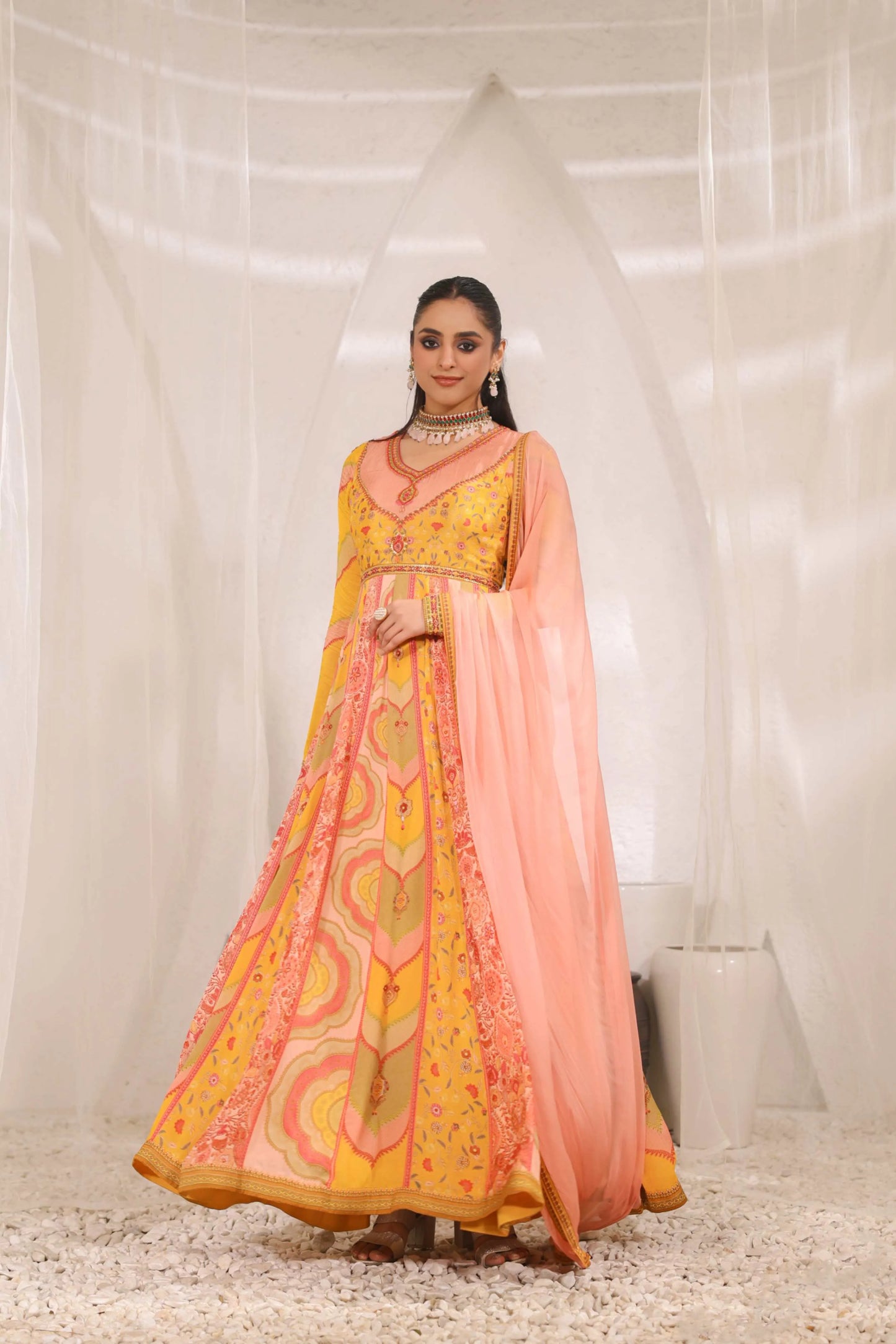 Traditional print Gown with Dupatta