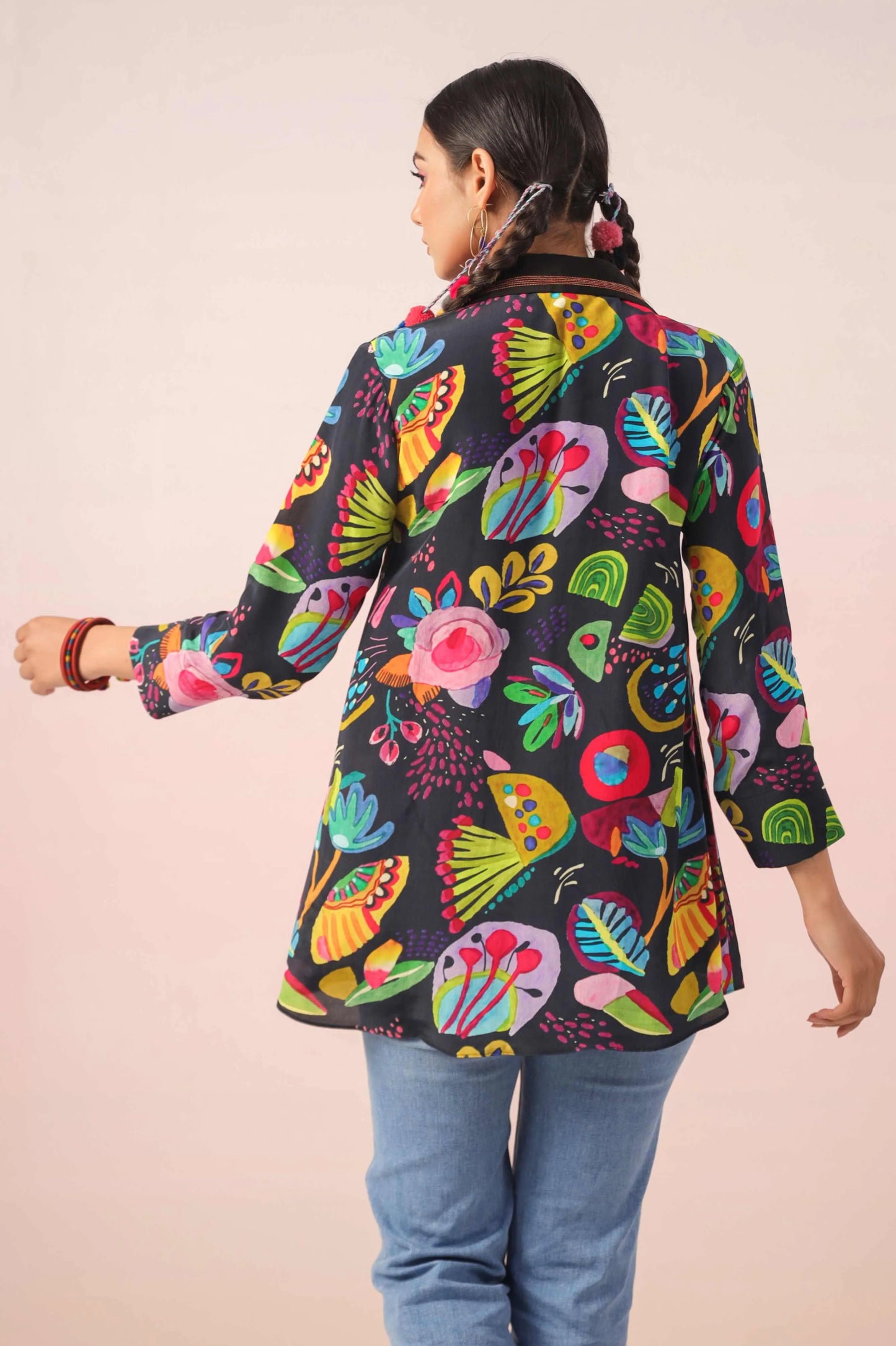 Printed Short Top with light machine emb. On Collar