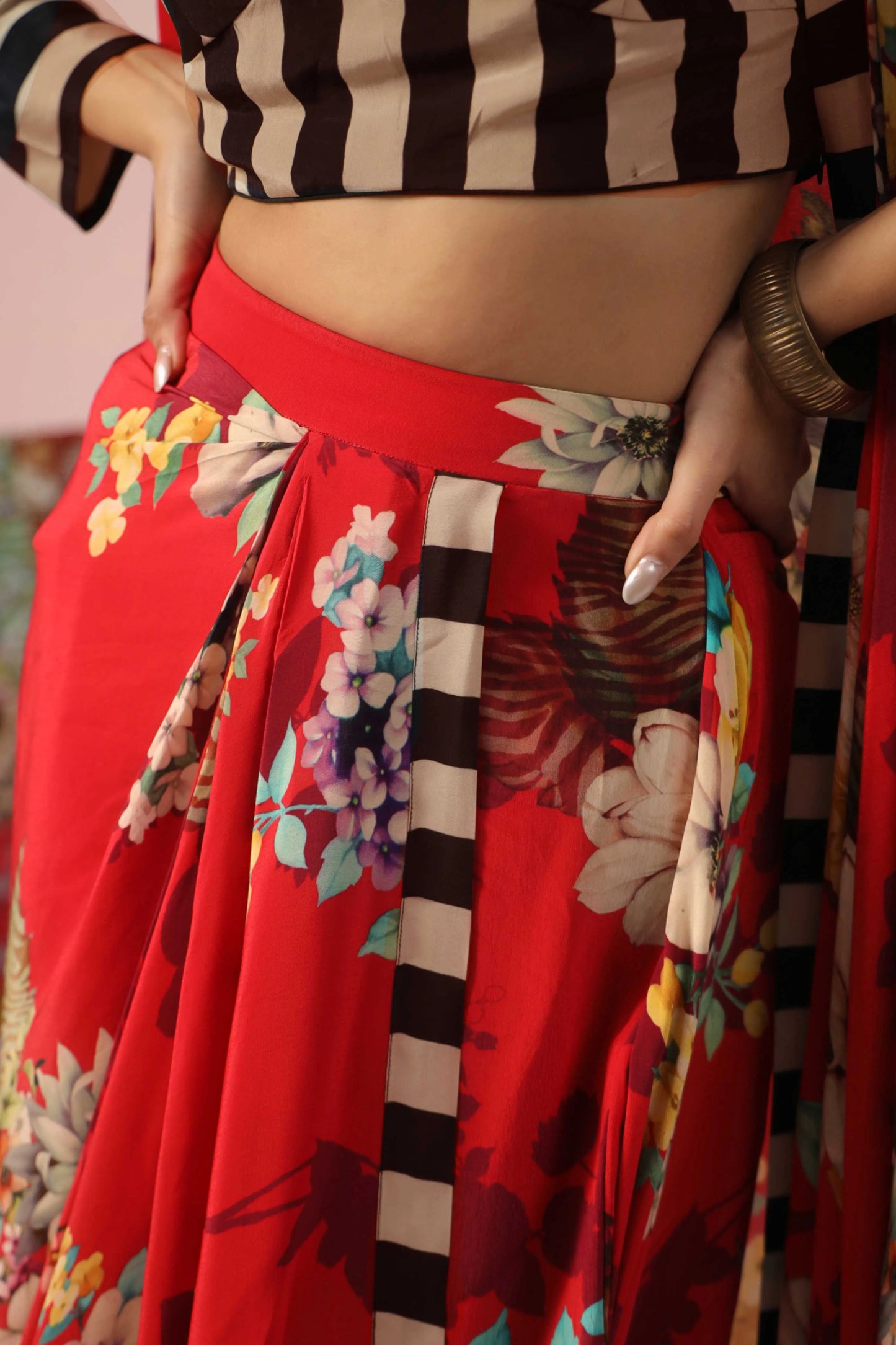 Floral Print Dress with Dhoti Pant and Jacket