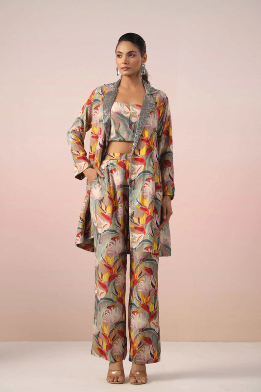 Printed Dress with Jacket and Embellishe Jacket