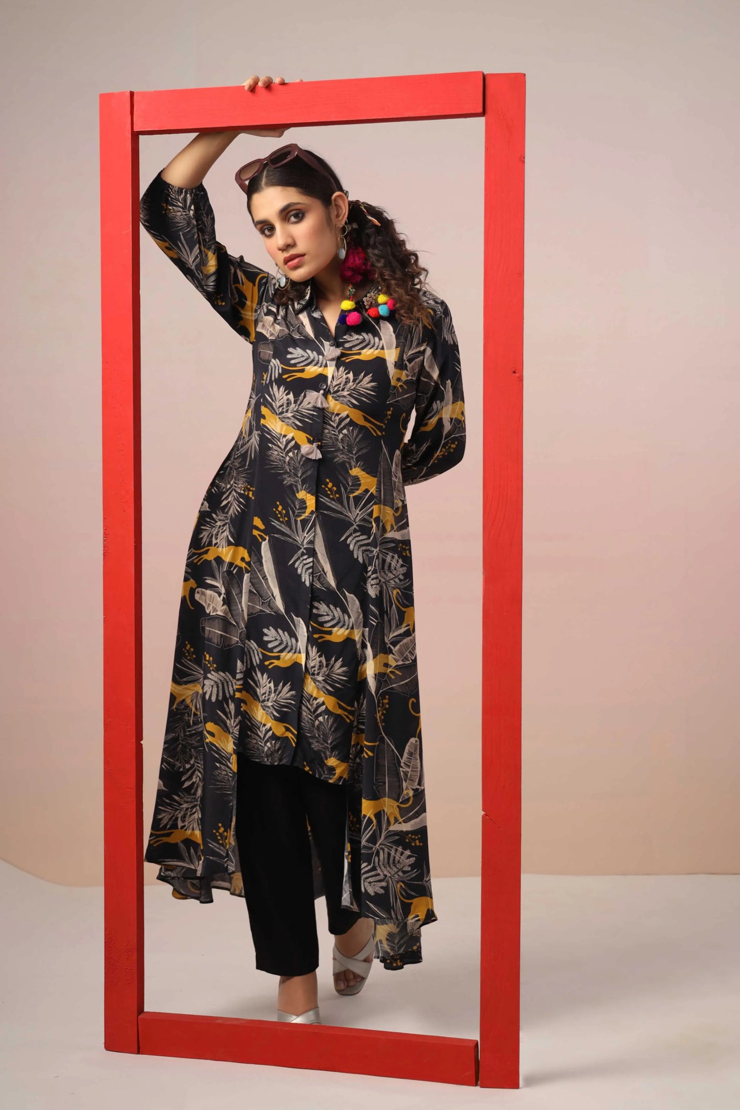 Circular cut Animal Print Dress with Pant