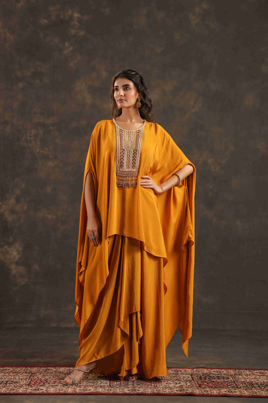 Flayered Top with Dhoti Pant Mustard