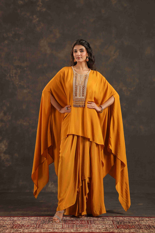 Flayered Top with Dhoti Pant Mustard
