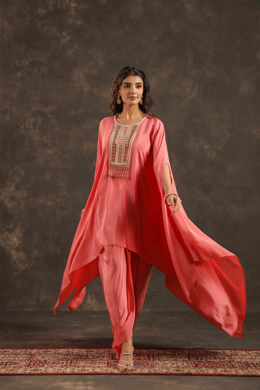 Flayered Top with Dhoti Pant Peach