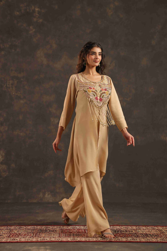 Long Kurti with Heavy Embeliished Yok Off White