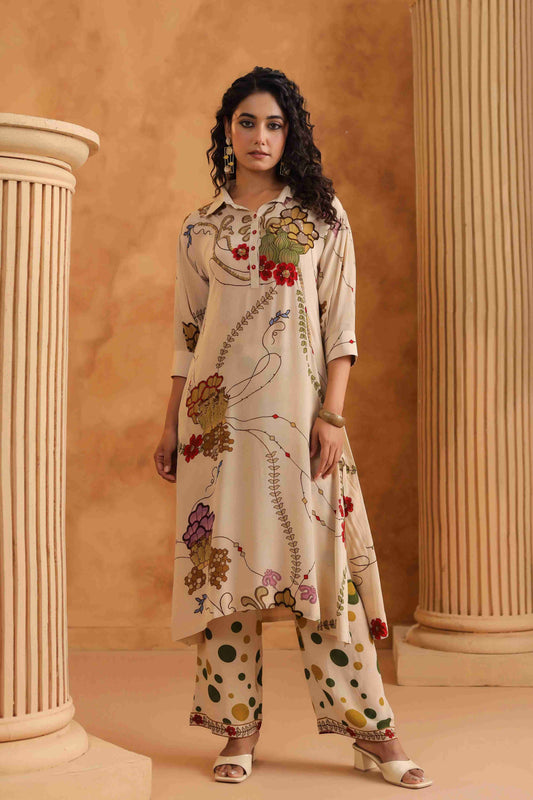 Kurat Set with Prinred Pant