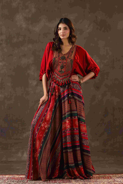 Printed Pant with heavy Cowl Top