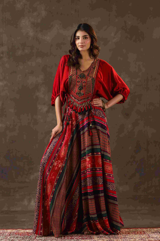 Printed Pant with heavy Cowl Top