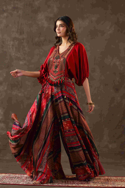Printed Pant with heavy Cowl Top