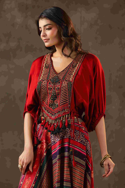 Printed Pant with heavy Cowl Top