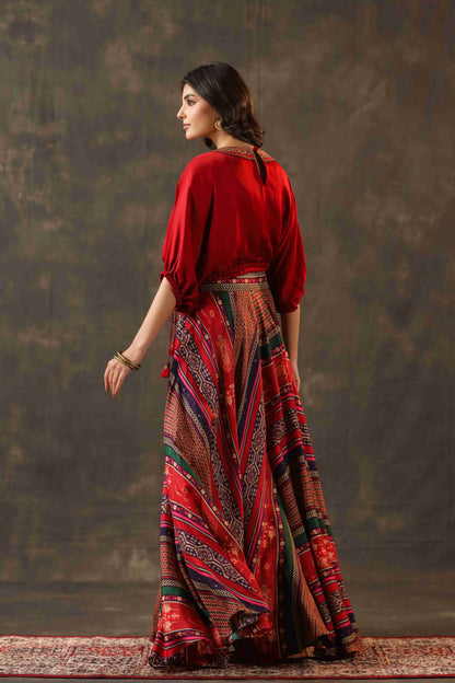 Printed Pant with heavy Cowl Top