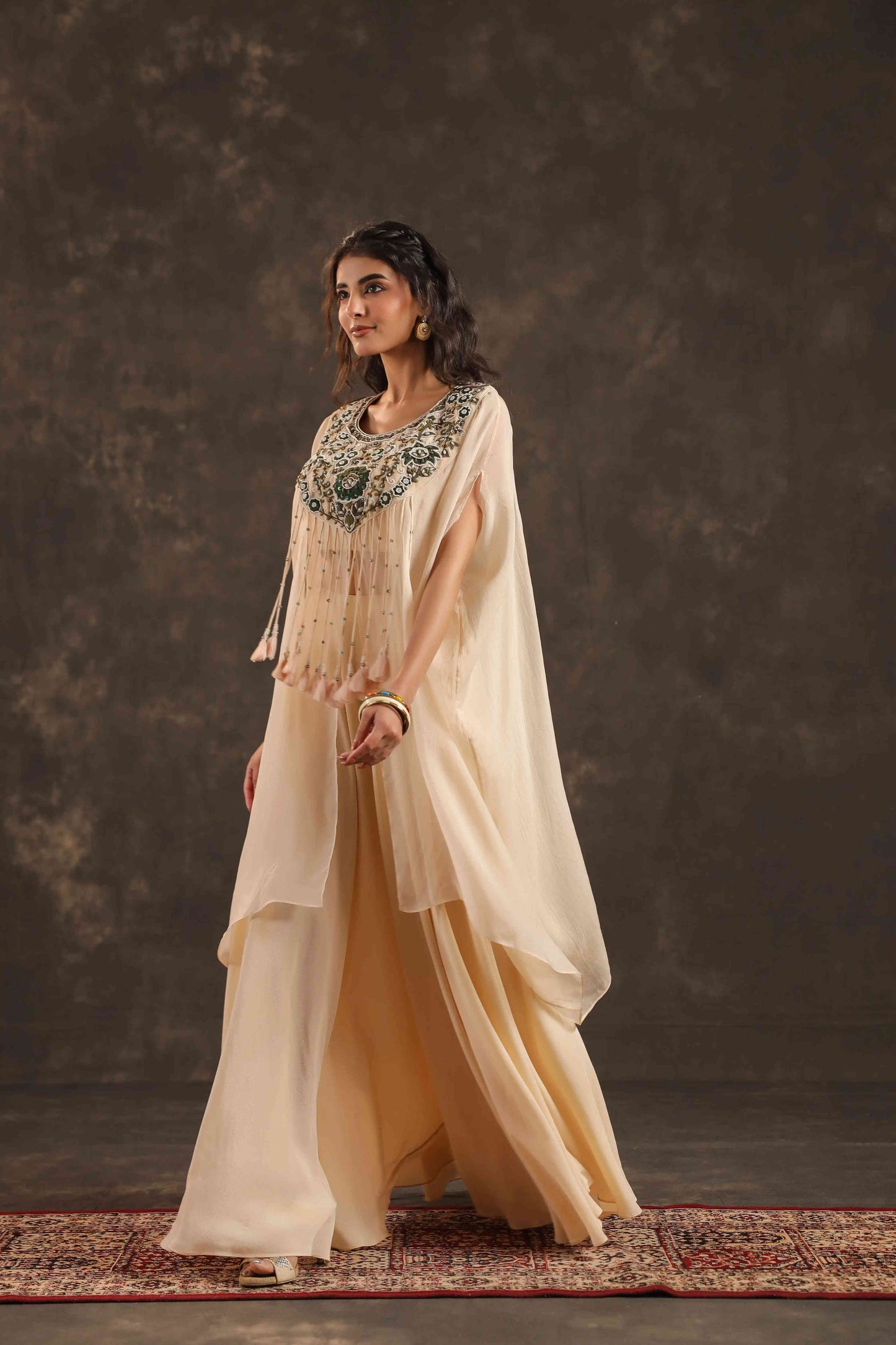 Heavy Embellished Kaftan Set Off White