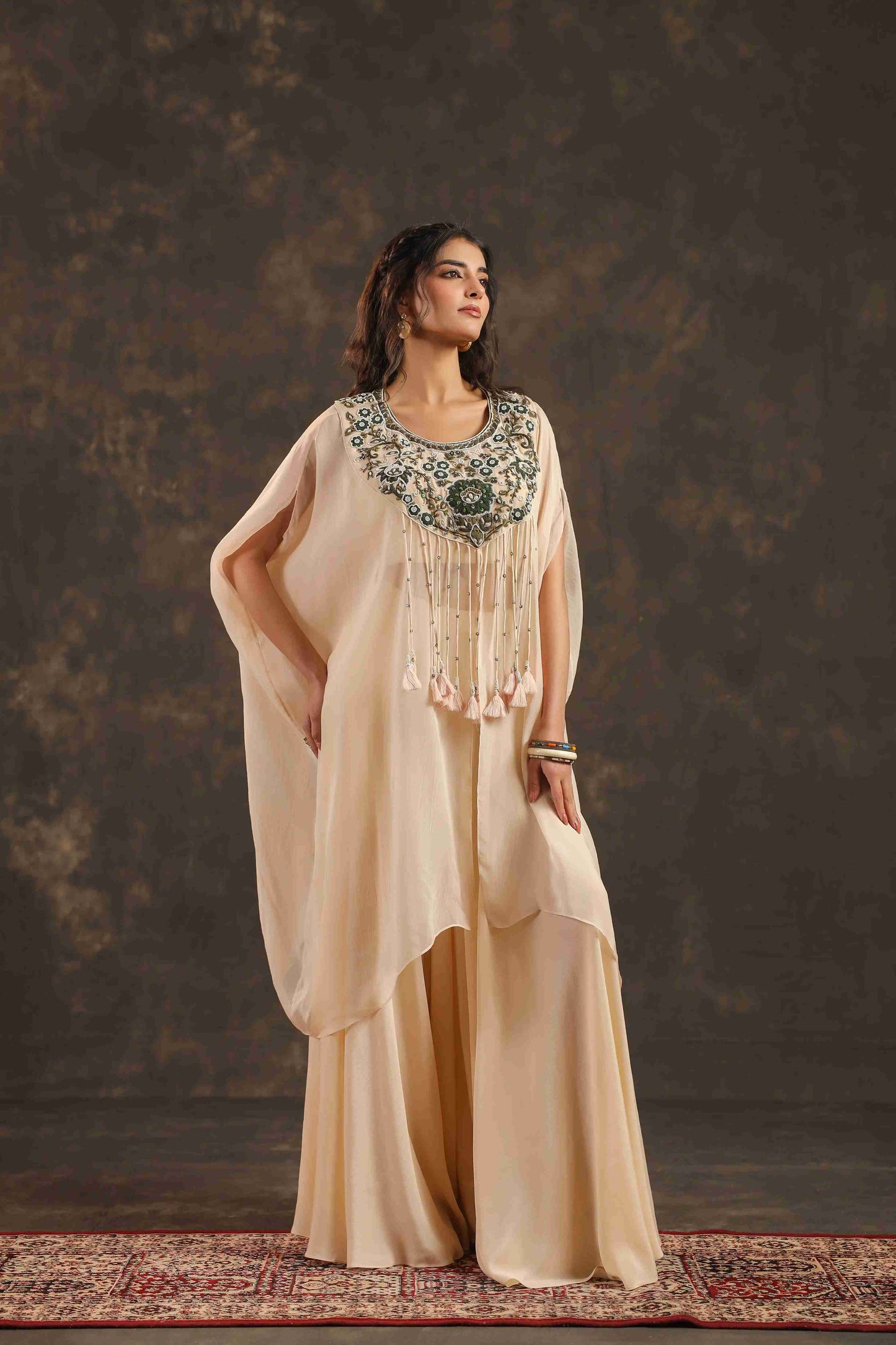 Heavy Embellished Kaftan Set Off White