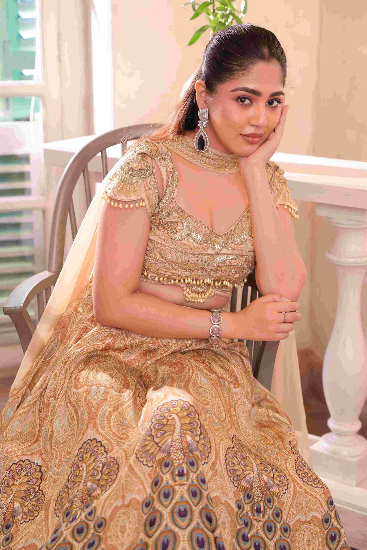Printed Embellished Lehanga with Choker Blouse