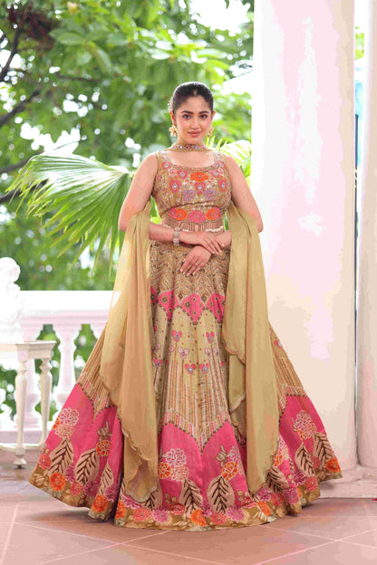 Printed Embellished Lehanga with Choker Blouse