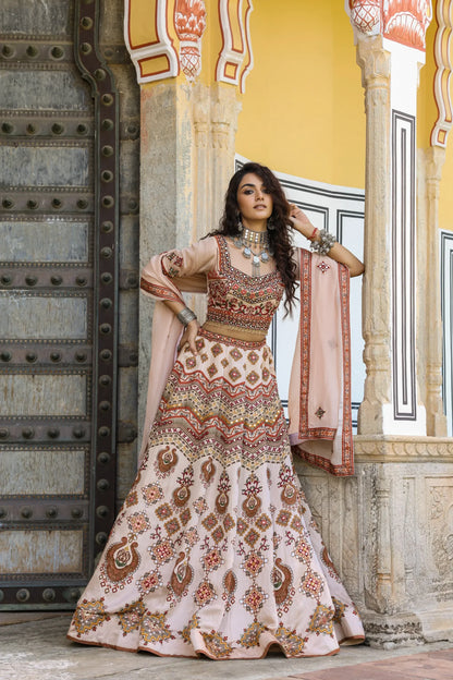 A Embroidery Pattern Print lehanga with embellished Blouse & Dupatta
