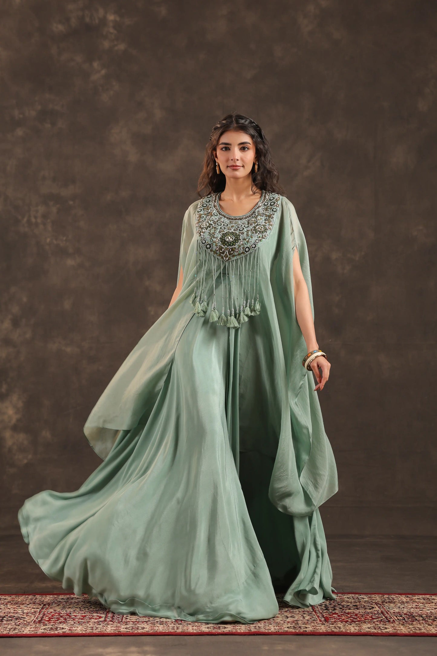 Heavy Embellished Kaftan Set Mint Blue
