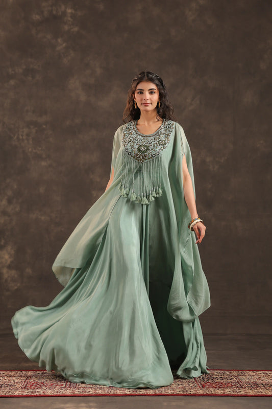 Heavy Embellished Kaftan Set Mint Blue