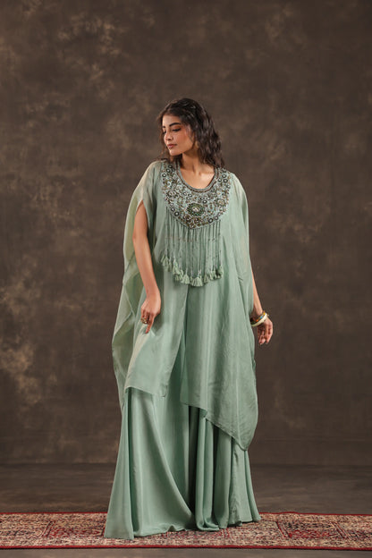 Heavy Embellished Kaftan Set Mint Blue