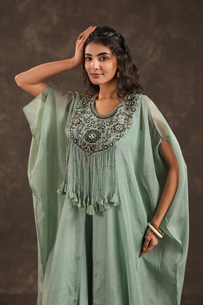 Heavy Embellished Kaftan Set Mint Blue