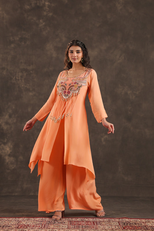 Long Kurti with Heavy Embeliished Yok Light Peach