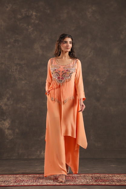 Long Kurti with Heavy Embeliished Yok Light Peach