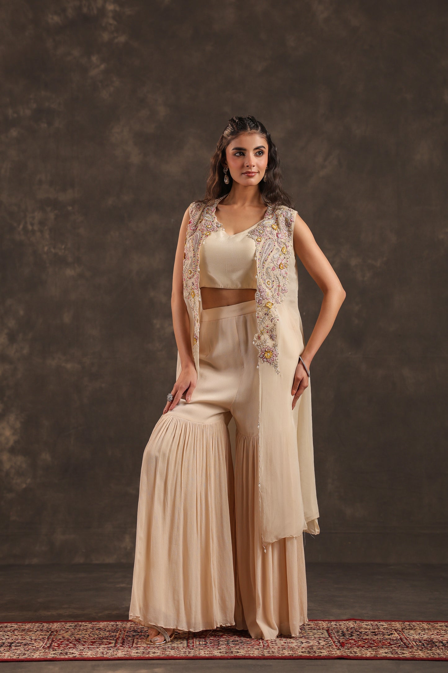 Heavy Jacket + Sharara Pant Ivory