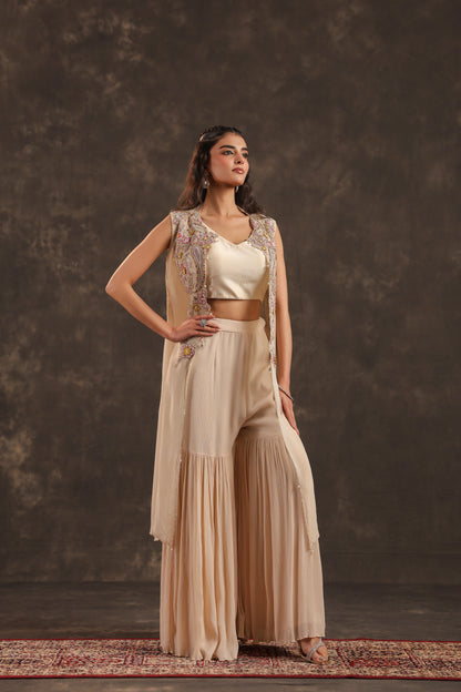 Heavy Jacket + Sharara Pant Ivory