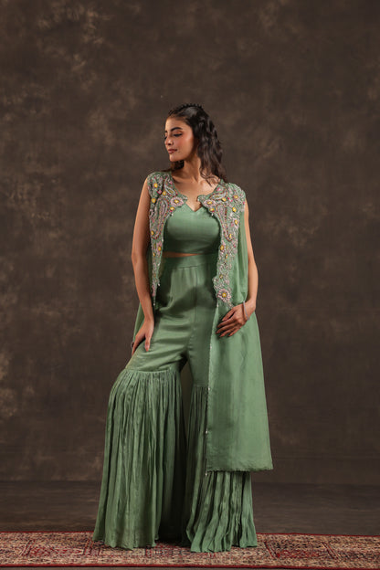 Heavy Jacket + Sharara Pant Green