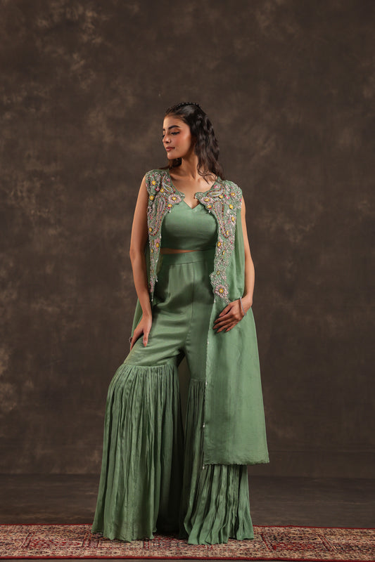 Heavy Jacket + Sharara Pant Green