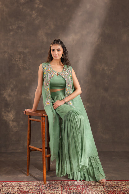 Heavy Jacket + Sharara Pant Green