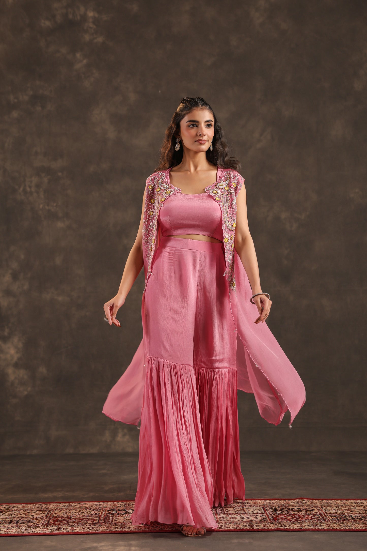 Heavy Jacket + Sharara Pant Light Pink