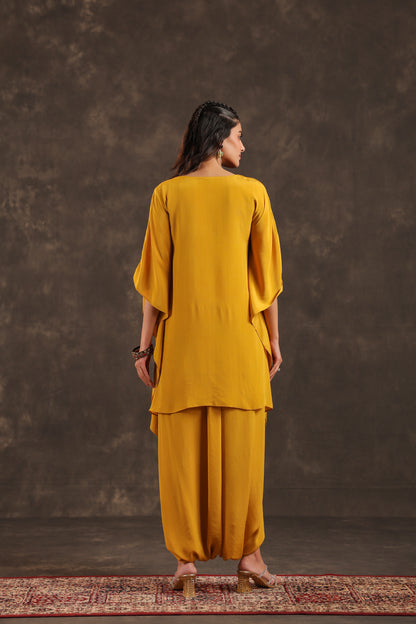 Embellished Kurti + Dhoti Pant Yellow Mustard