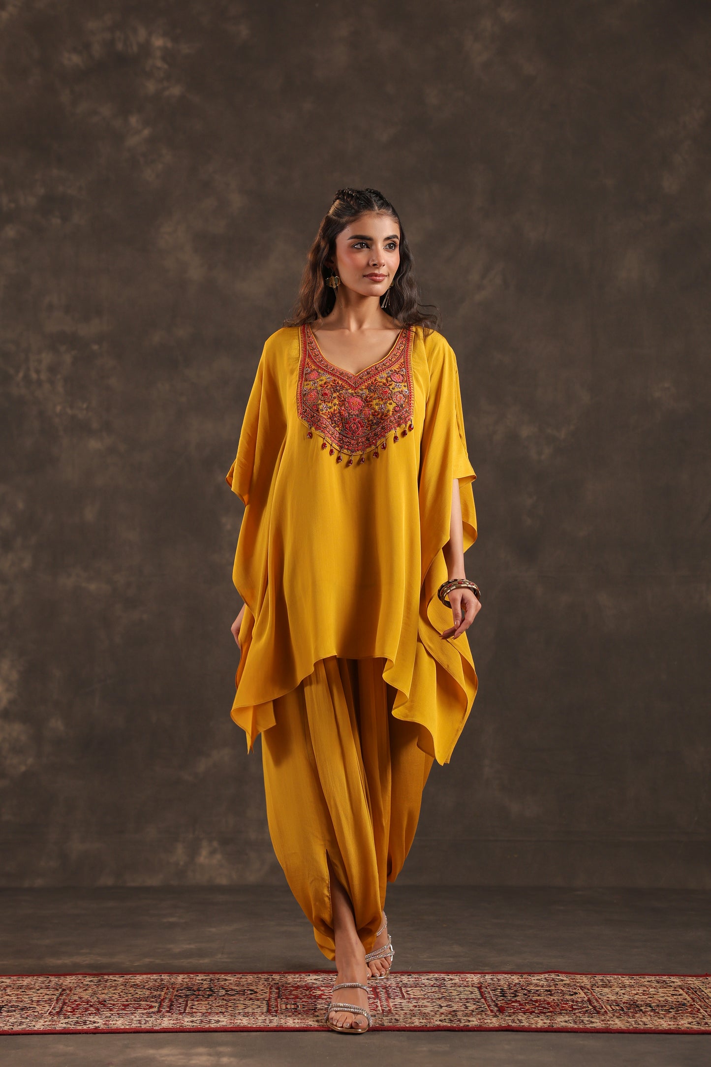 Embellished Kurti + Dhoti Pant Yellow Mustard