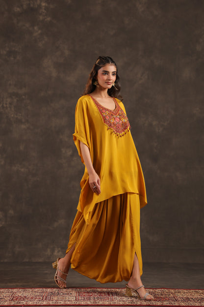 Embellished Kurti + Dhoti Pant Yellow Mustard