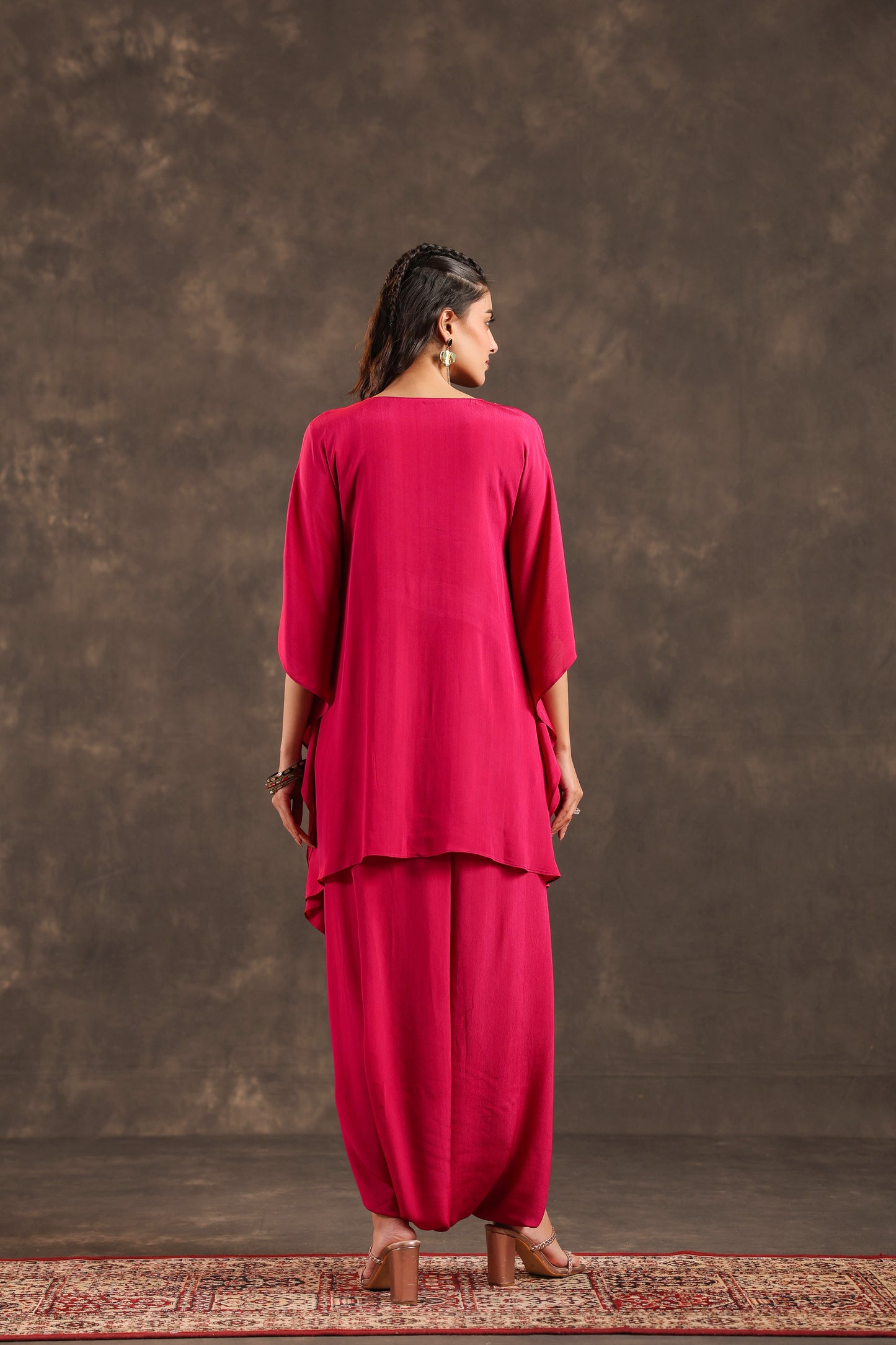 Embellished Kurti + Dhoti Pant Rani Pink
