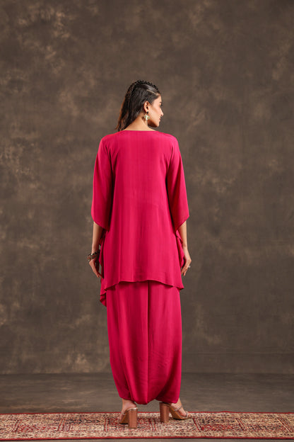Embellished Kurti + Dhoti Pant Rani Pink