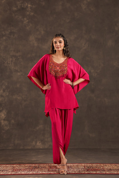 Embellished Kurti + Dhoti Pant Rani Pink