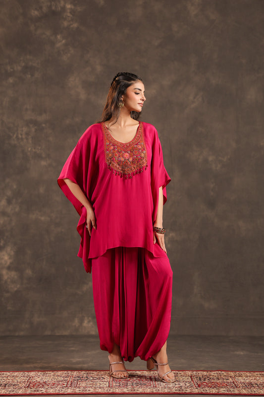 Embellished Kurti + Dhoti Pant Rani Pink