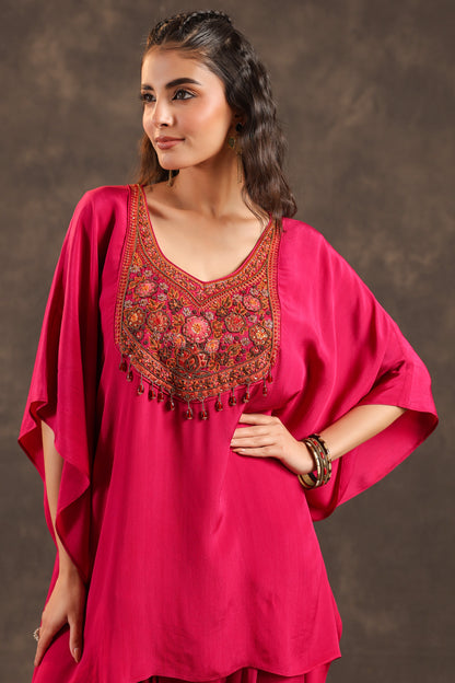 Embellished Kurti + Dhoti Pant Rani Pink