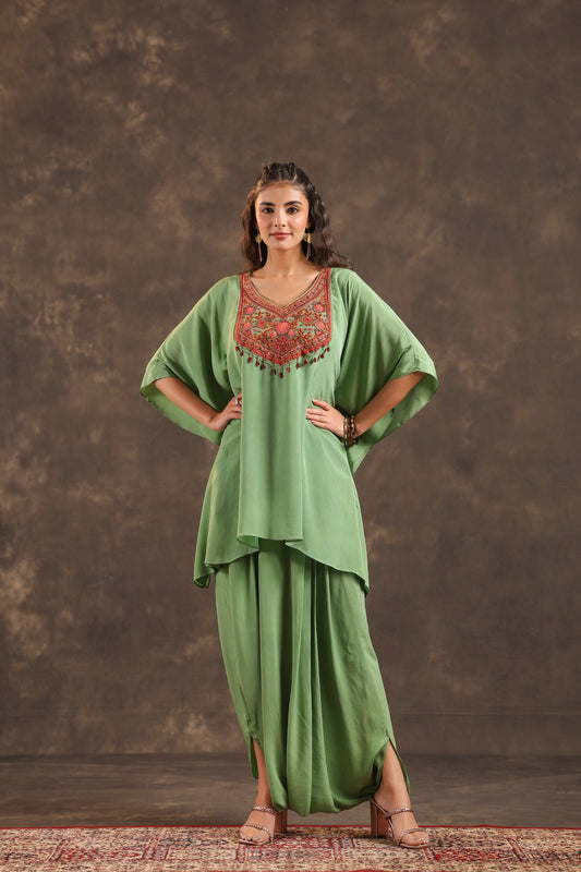 Embellished Kurti + Dhoti Pant Light Green