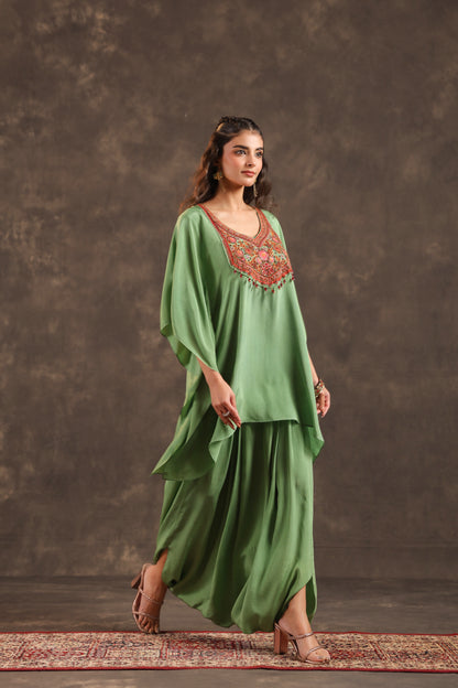 Embellished Kurti + Dhoti Pant Light Green