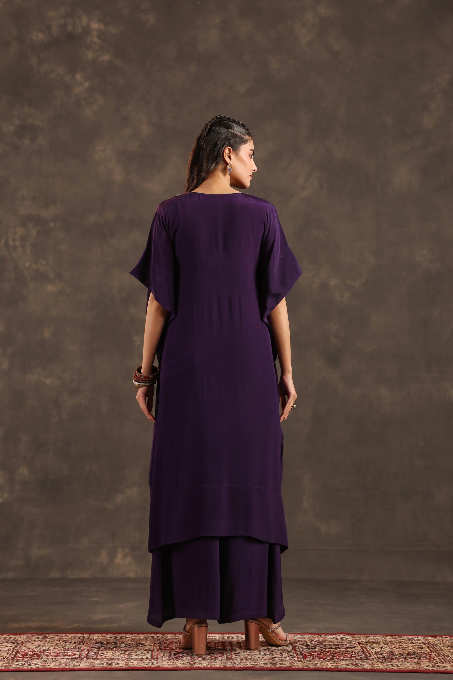 Heavy Embellished Long Top with Flayered Pant Voilet