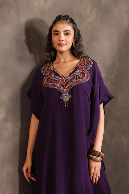 Heavy Embellished Long Top with Flayered Pant Voilet