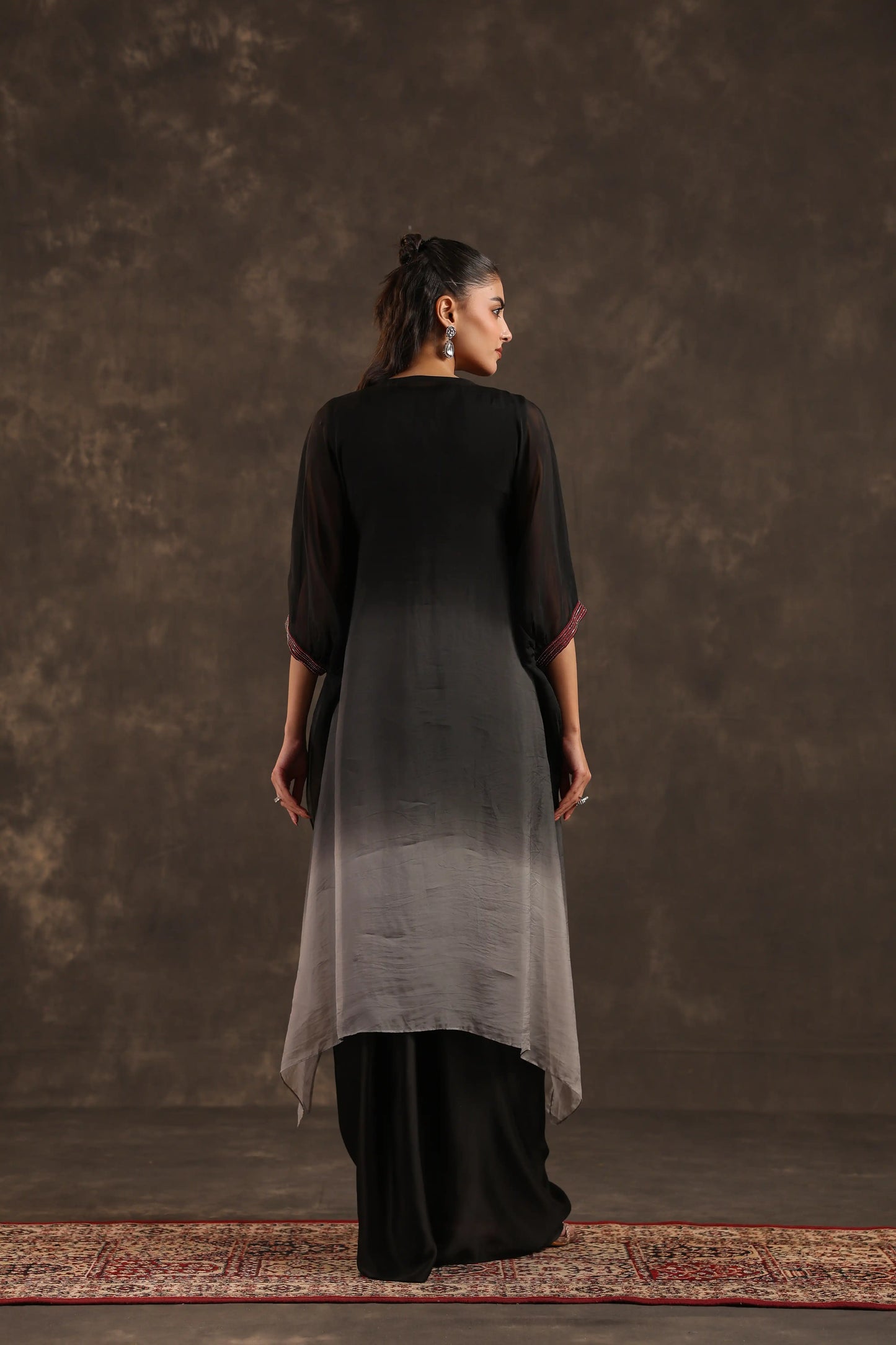 Heavy Embellished Ombre Kaftan Set Black