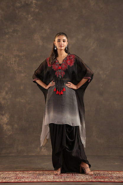 Heavy Embellished Ombre Kaftan Set Black