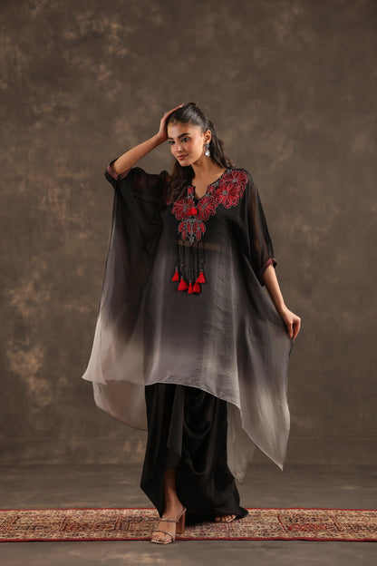 Heavy Embellished Ombre Kaftan Set Black