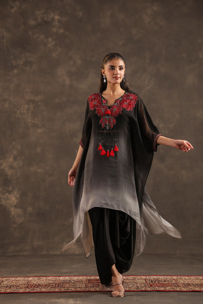 Heavy Embellished Ombre Kaftan Set Black