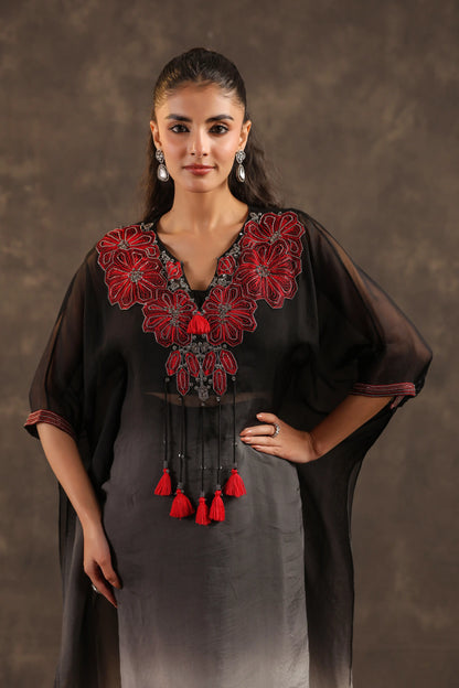 Heavy Embellished Ombre Kaftan Set Black